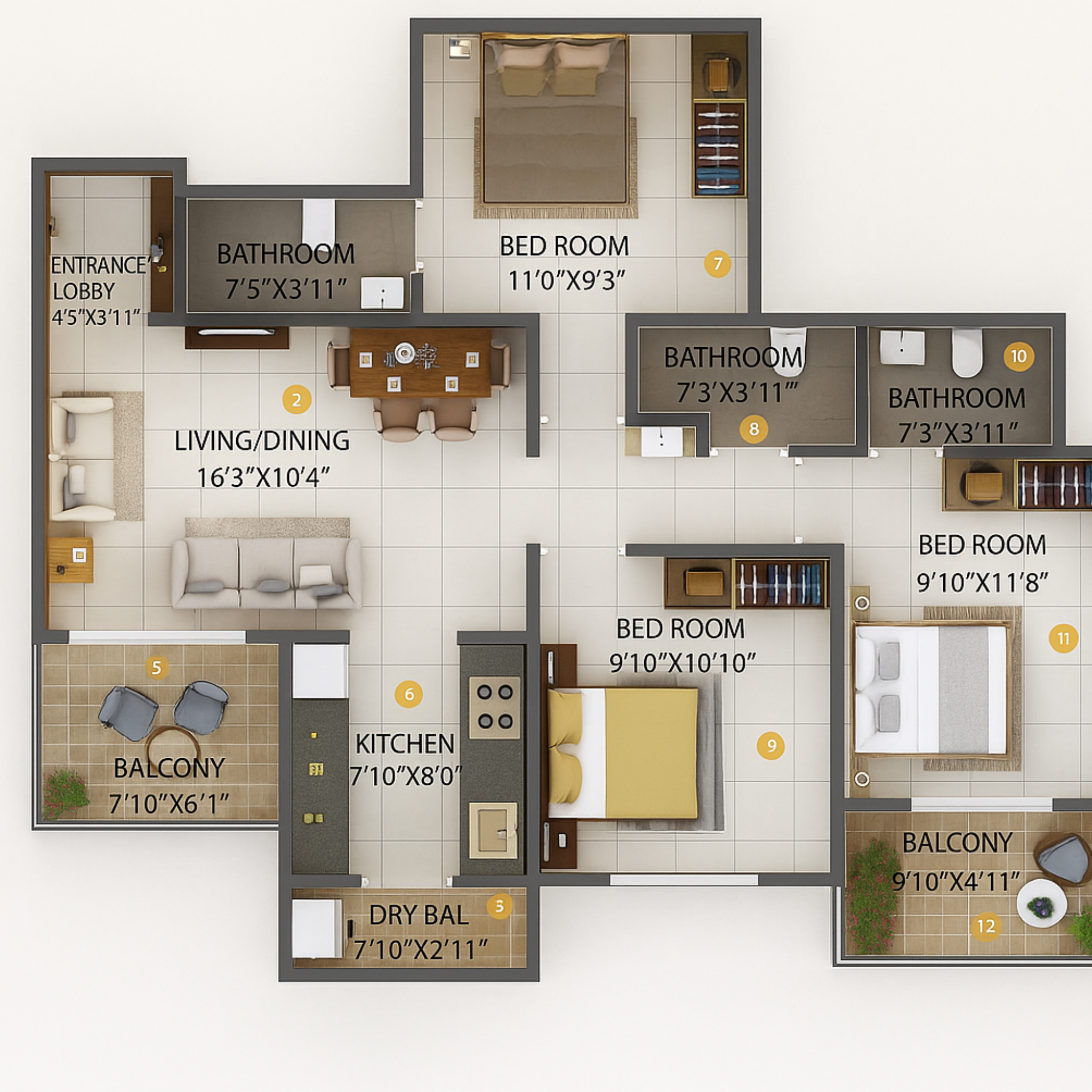 3 BHK Floor Plan